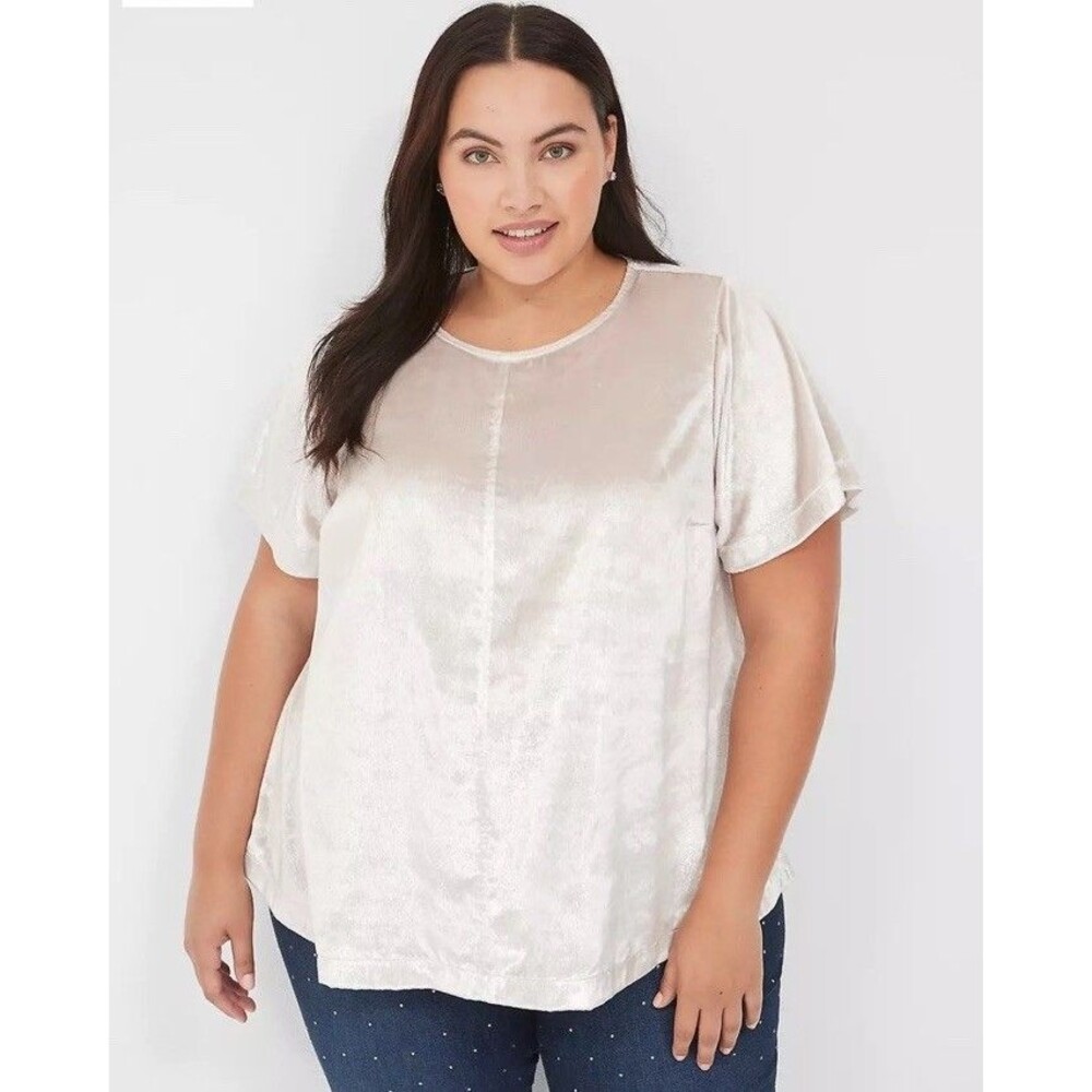 Lane Bryant Shimmer Luxe Velvet Gray Lurex Boatneck Swing Top Women’s Size 22